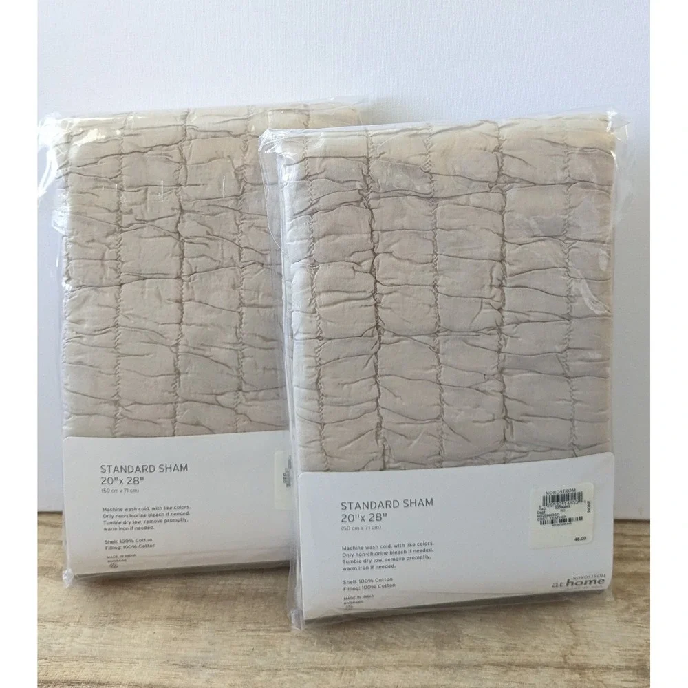 Nordstrom At Home Standard Pillow Sham Pucker Neutral Beige Tan (Set Of 2) NEW!